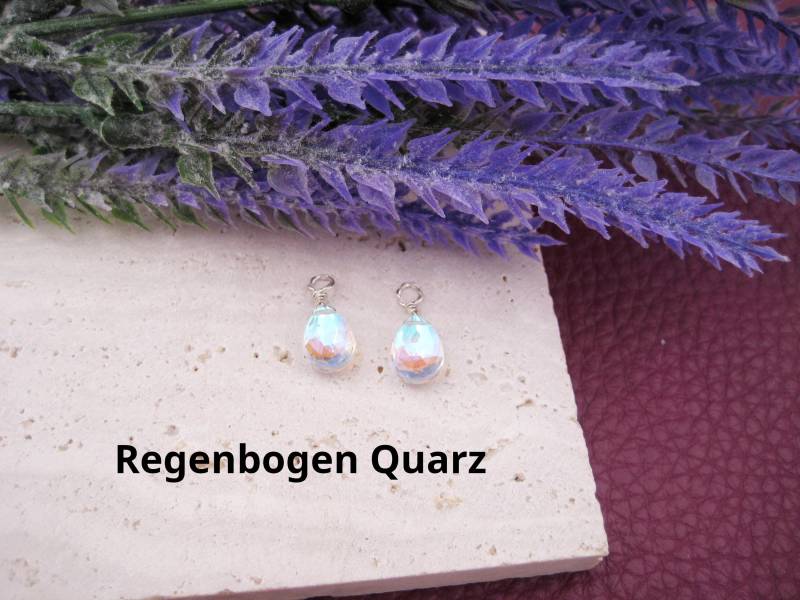 Wechsel-Ohrring-Anhänger Quarz, Rainbow Aura Tropfen, Facettiert, 925 Silber, Rosegold Filled, Gold Filled von AnjasCharmwelt