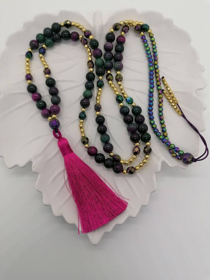 Lange Perlenkette Mit Anhänger| Quastenkette | Edelsteinperlen Halskette Malakette Boho Schmuck Geschenkidee Mutter Oma von AnjasDreamJewelry