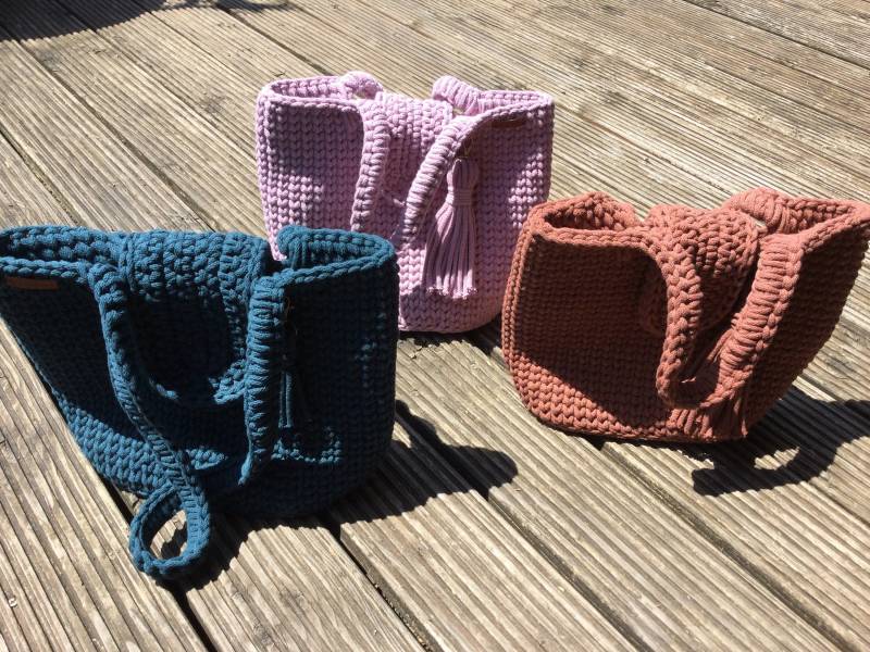 Aus Kordelgarn Bobbiny 5 Mm Baumwolle Gehäkelte Tasche Umhängetasche Shopper Echte Handarbeit Neu Wunderschön Verschiedene Farben von AnjasKreativstuben