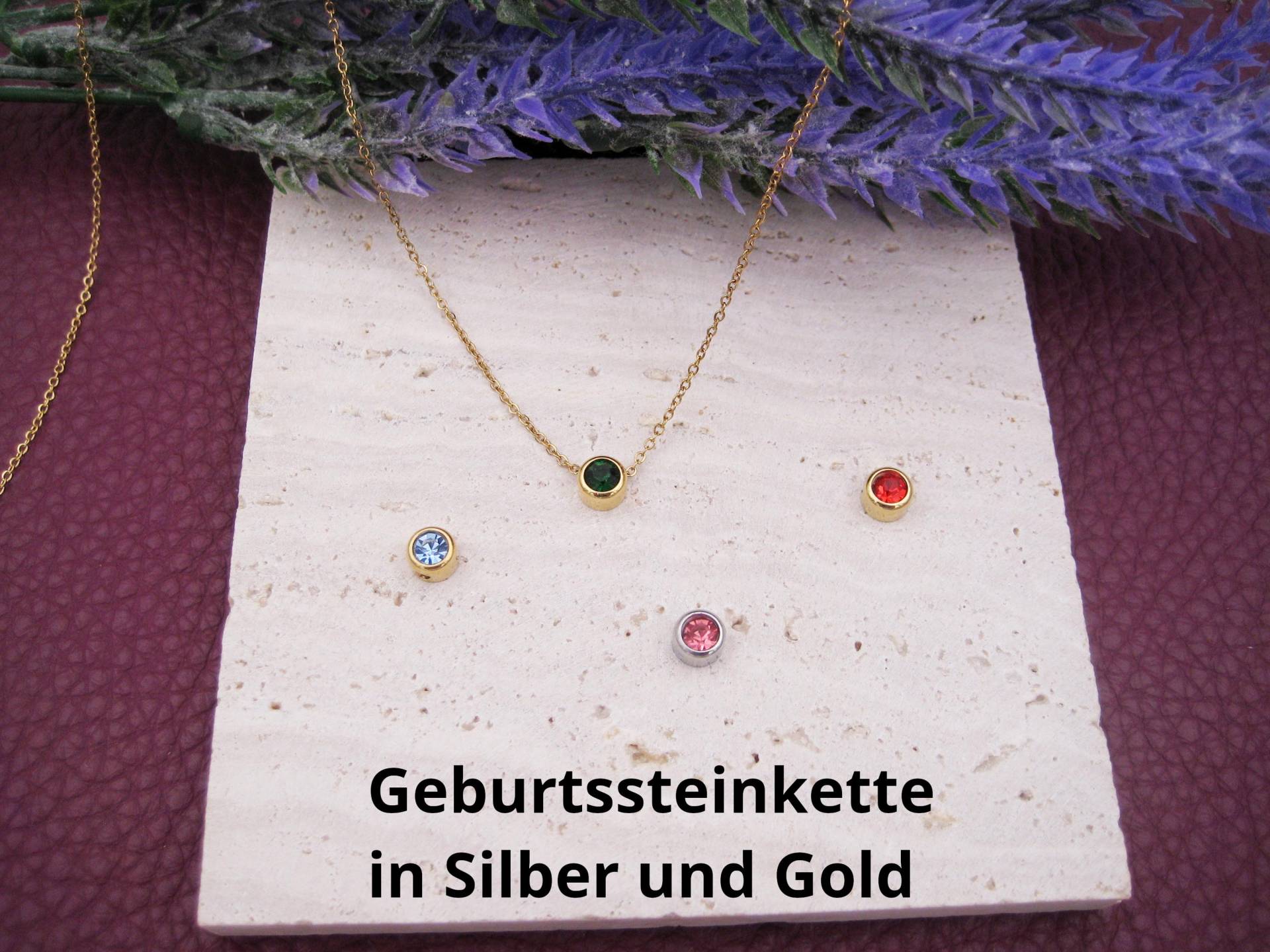 Edelstahlkette Mit Geburtssteinanhänger, Runder Anhänger Steinchen Für Jeden Monat in Silber Oder Gold von AnjasPerlenweltShop