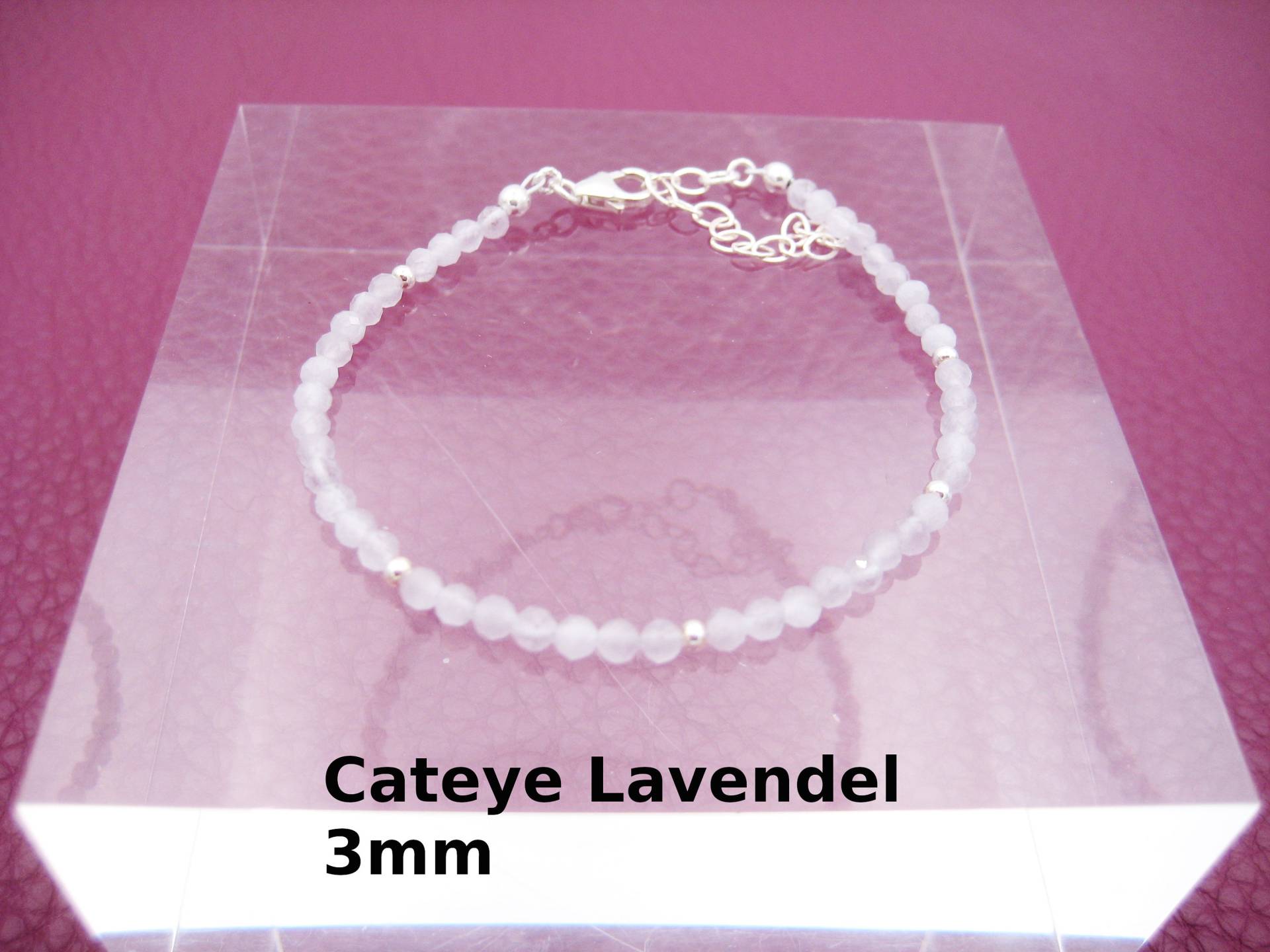 Cateye-Armband, 3mm, Lavendel, Flieder, Katzenauge, Glas, Natürlich, Sterling Silber, Edelstein-Armband, Geschenk Für Sie, Stapelarmband von AnjasSchmuckwelt