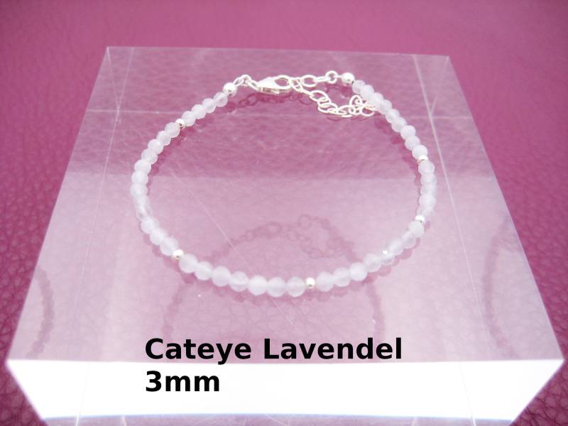 Cateye-Armband, 3mm, Lavendel, Flieder, Katzenauge, Glas, Natürlich, Sterling Silber, Edelstein-Armband, Geschenk Für Sie, Stapelarmband von AnjasSchmuckwelt