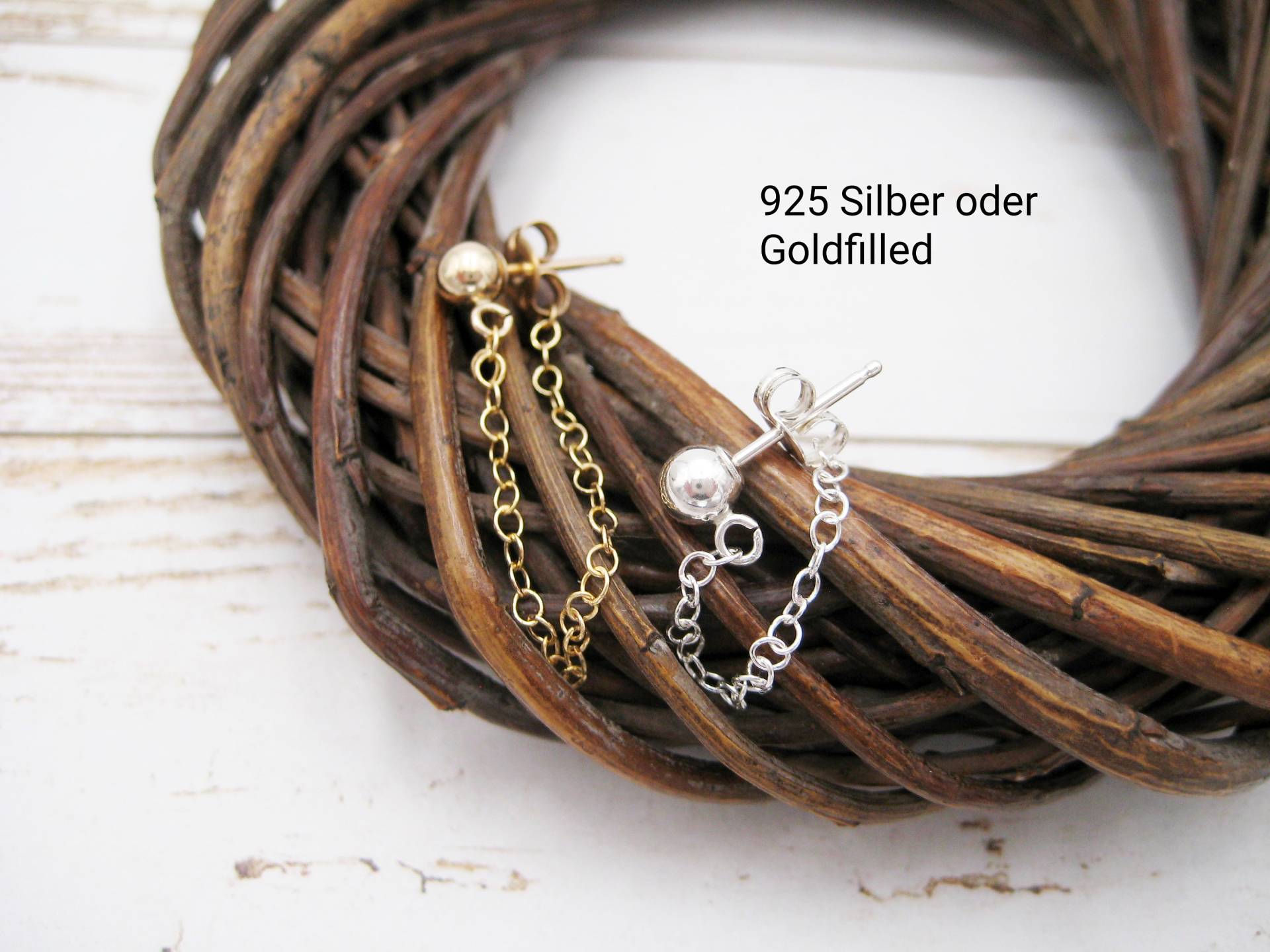 Ketten-Ohrstecker, Gold Und Silber, Ear Jacket, Front & Back, Ohrringe Gold, Ohrstecker 925 Silber, Minimalistisch, Geschenk Für Sie Ketten-Ohrstecker, Gold Und Silber, Ear Jacket, Front & Back, Ohrringe Gold, Ohrstecker 925 Silber, Minimalistisch, Geschenk Für Sie von AnjasSchmuckwelt