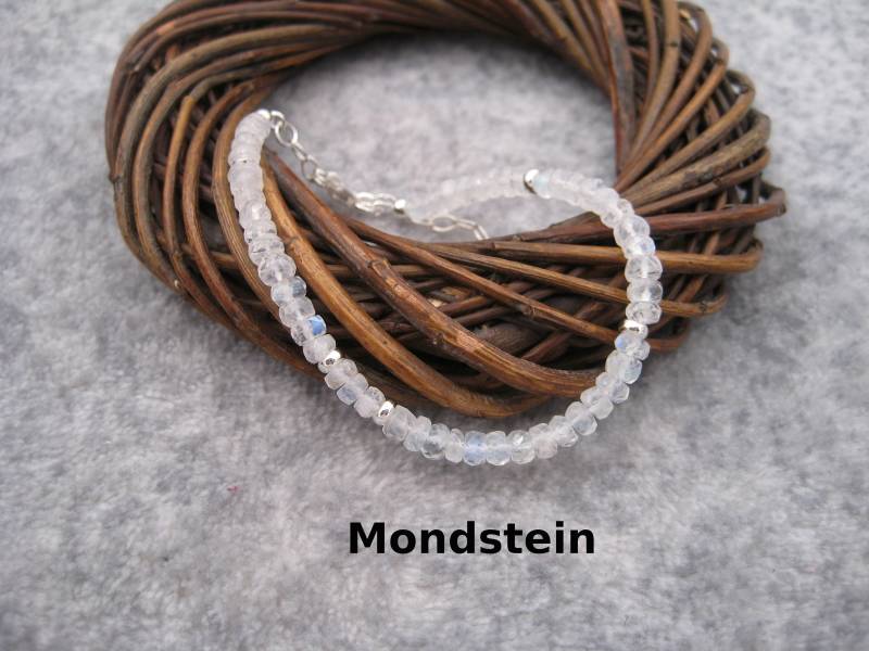 Mondstein-Armband, 4mm, Regenbogen-Mondstein, Hochwertig, Sterling Silber, Geburtsstein Juni, Geschenk Für Sie, Stapelarmband von AnjasSchmuckwelt
