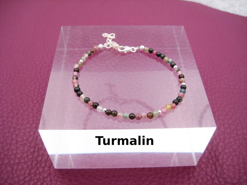 Turmalin-Armband, 3mm, Bunt, Hochwertig, Sterling Silber, Geschenk Für Sie, Stapelarmband von AnjasSchmuckwelt