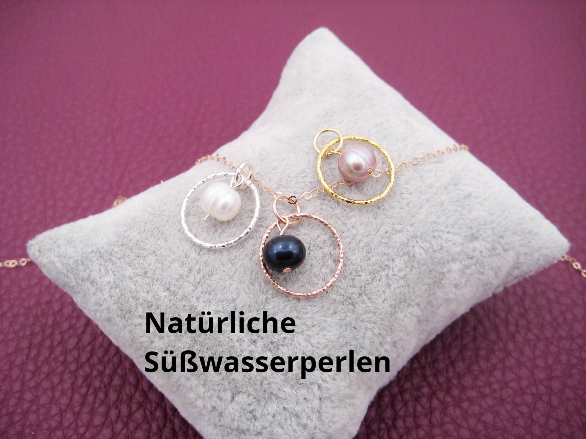 sterling-Silber-Kette Mit Rundem Anhänger Und Natürlicher Süßwasserperle, Kettenlänge -Farbe Wählbar von AnjasSchmuckwelt