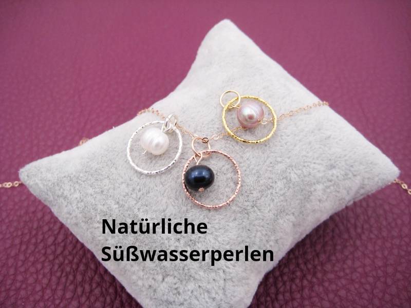 sterling-Silber-Kette Mit Rundem Anhänger Und Natürlicher Süßwasserperle, Kettenlänge -Farbe Wählbar von AnjasSchmuckwelt