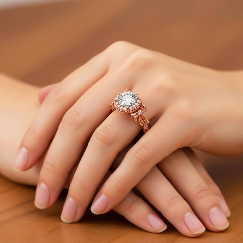 1, 5 Karat Rundschliff Lab Gewachsen Einzigartige Diamant Ring Halo Verlobungsring 14K Rose Gold Fliege von AnjaysDesigns