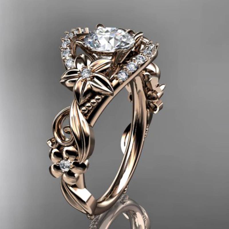 Blumen Verlobungsring Natur Inspiriert Ehering 18K Rosegold 1 Karat Lab Zuchtdiamant Ring Igi Zertifiziert von AnjaysDesigns