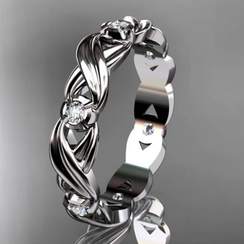 Diamant Blatt Ehering 14K Weißgold Natur Inspiriert Ring Lab Gewachsen Jahrestag von AnjaysDesigns