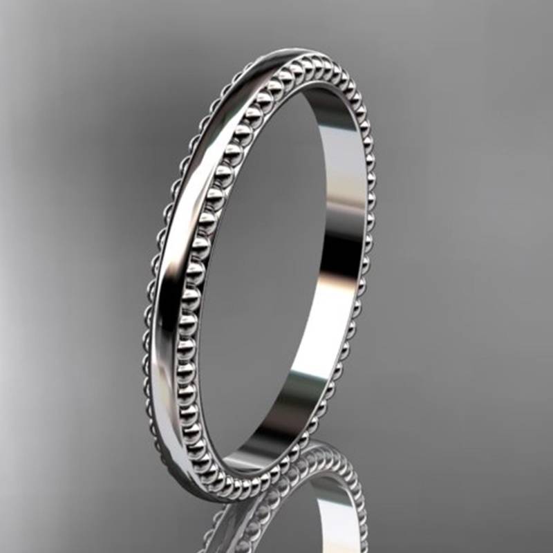 Dünner 14K Weißgold Ehering Einzigartiger Perlenring Schlichter Stapelring Winziger Stapelbarer Ring von AnjaysDesigns