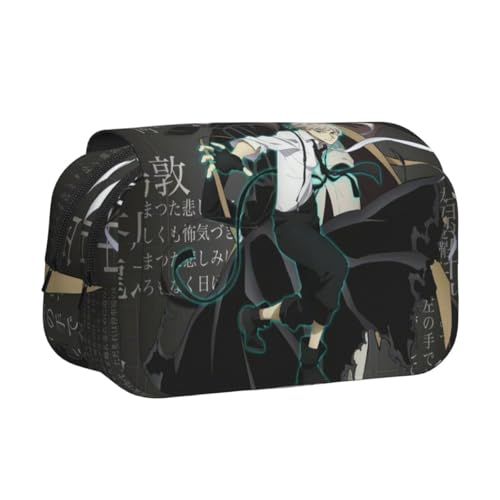Anjinguang BSD Anime Federmäppchen Nakahara Chuuya/Dazai Osamu Federmäppchen Cartoon-Druck Federmäppchen Große Kapazität Doppelschichten Reißverschluss Stiftebox Student Schreibwaren Box Geschenke von Anjinguang