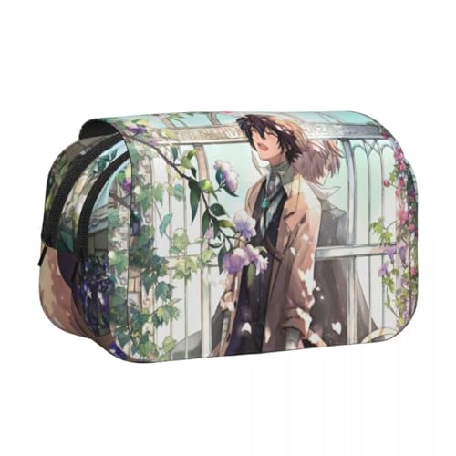 Anjinguang BSD Anime Federmäppchen Nakahara Chuuya/Dazai Osamu Federmäppchen Cartoon-Druck Federmäppchen Große Kapazität Doppelschichten Reißverschluss Stiftebox Student Schreibwaren Box Geschenke von Anjinguang