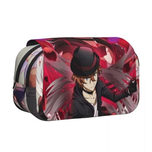 Anjinguang BSD Anime Federmäppchen Nakahara Chuuya/Dazai Osamu Federmäppchen Cartoon-Druck Federmäppchen Große Kapazität Doppelschichten Reißverschluss Stiftebox Student Schreibwaren Box Geschenke von Anjinguang