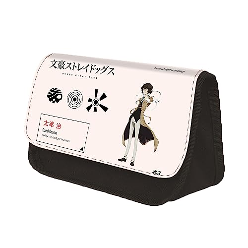 Anjinguang Bungo Stray Dogs Federmäppchen Anime Federmäppchen Tasche Schreibwaren Fall Organizer Dazai Osamu Nakajima Große Kapazität Mädchen Jungen Student Stifttasche für Schule Bürobedarf, Typ 3, von Anjinguang