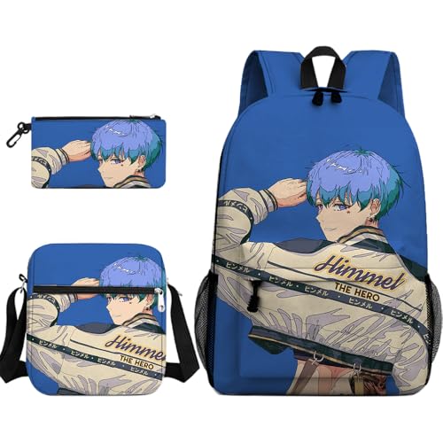 Anjinguang Frieren Rucksack 3-teiliges Set Himmel/Fern/Stark Anime 3D Gedruckt Schulranzen mit Umhängetasche und Schreibwaren Tasche 3 in 1 Leichte Büchertasche Reiserucksack, Typ 4, Einheitsgröße von Anjinguang