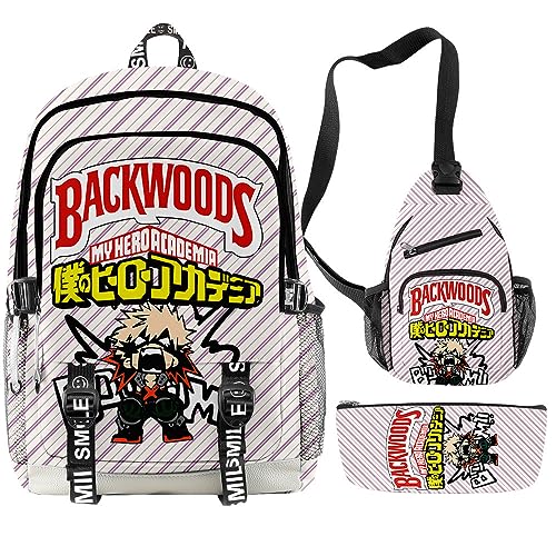 Anjinguang My Hero Academia/MHA Rucksack 3-teiliges Set mit Lunchtasche Federmäppchen MHA Schultaschen Set für Mädchen Jungen Teens Anime Cosplay Rucksack Büchertasche Computertasche, Typ 6, 44*30cm von Anjinguang