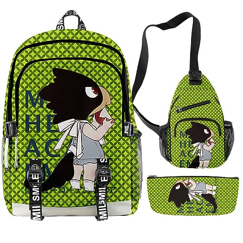 Anjinguang My Hero Academia/MHA Rucksack 3-teiliges Set mit Lunchtasche Federmäppchen MHA Schultaschen Set für Mädchen Jungen Teens Anime Cosplay Rucksack Büchertasche Computertasche, Typ 9, 44*30cm von Anjinguang