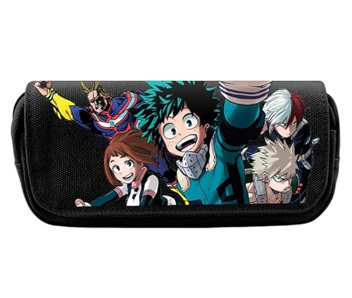 Anjinguang My Hero Academia Federmäppchen, Anime MHA Federmäppchen, großer Doppelreißverschluss, Segeltuch, Stifteetui, Kinder, Schule, Schreibwaren, Aufbewahrungstasche, Stiftebox für Studenten, von Anjinguang