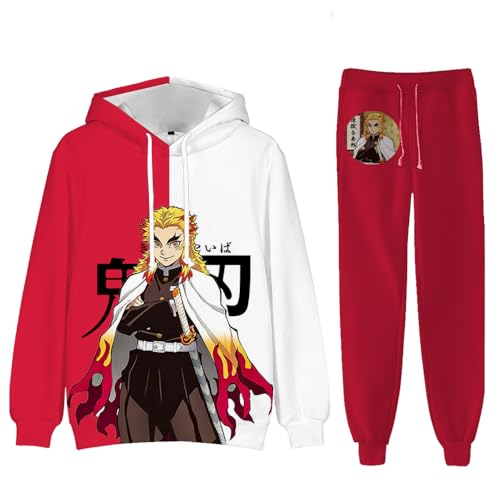 Anjinguang Tokitou Muichirou Merch Hoodie Kanroji Mitsuri Anime Cosplay Hoodie Casual Trainingsanzüge 2er Set Langarm Hoodie Jogginghose Pullover Sweatshirt Hose Herren Damen, Typ 4, XL von Anjinguang