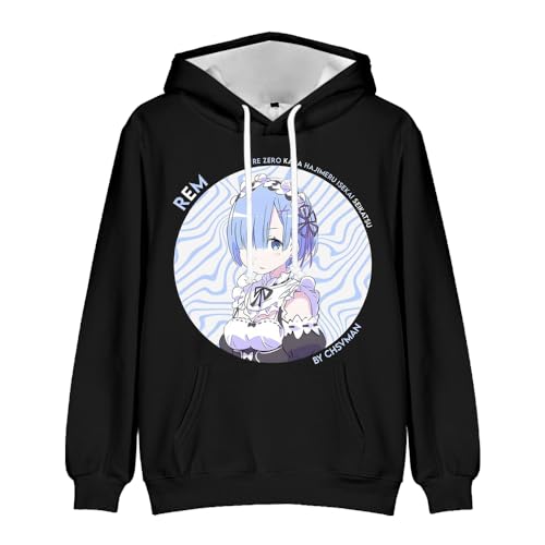 Anjinguang Unisex Re 0 Rem Hoodie Anime Charakter Rem/Emilia Bedruckt Pullover Hoodie Langarm Sweatshirt Kordelzug Hoody Top Casual Herbst Kapuzen Kleidung von Anjinguang