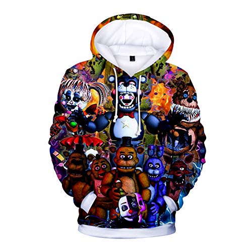 FNAF Hoodie für Kinder Erwachsene 3D gedruckt Five Nights at Fre-ddy's Hoodies Nightmare Fre-ddy Kostüm Pullover Sweatshirt Jacke für Jungen Mädchen 100–150 cm, Typ1, 140 cm von Anjinguang