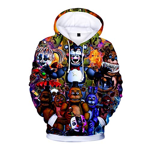 FNAF Hoodie für Kinder Erwachsene 3D gedruckt Five Nights at Fre-ddy's Hoodies Nightmare Fre-ddy Kostüm Pullover Sweatshirt Jacke für Jungen Mädchen 100–150 cm, Typ1, 150 cm von Anjinguang
