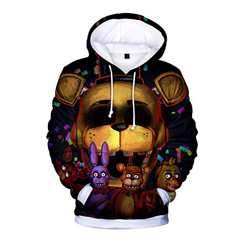 FNAF Hoodies, 3D Gedruckt Unisex FNAF Sweatshirts Erwachsene Kinder Crazy Games Pullover Herren Damen Sport Streetwear Outerwear Comic Print Kordelzug Jacke Outfit Gr. L, B von Anjinguang