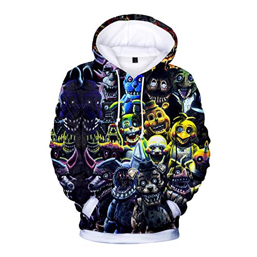 FNAF Kapuzenpullover für Kinder und Erwachsene, 3D-Druck, Five Nights at Fre-ddy's Hoodies Nightmare Fre-ddy Kostüm Pullover Sweatjacke für Jungen Mädchen 100-150 cm, Typ3, 150 cm von Anjinguang