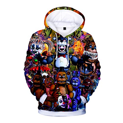 Five Nights at Freddy's Hoodies, 3D gedruckte Unisex FNAF Sweatshirts Erwachsene Kinder Crazy Games Pullover Herren Damen Sport Streetwear Oberbekleidung Comic Print Kordelzug Jacke Outfit von Anjinguang