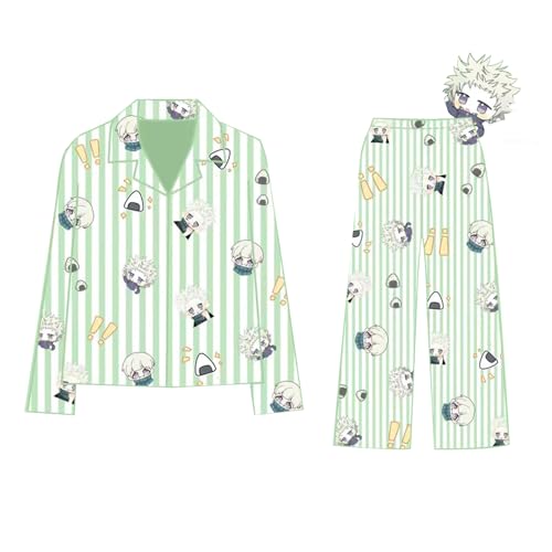 JJK Merch Damen Pyjama Gojo Satoru Fushiguro Megumi Anime Langarmshirt JJK Pants Nachtwäsche Loungewear Pyjama Set Zweiteiliger Cartoon Pyjama Hausanzug, Inumaki Toge, S von Anjinguang