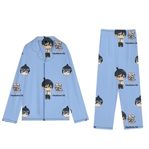 Makima Denji Power Hayakawa Aki Anime Pyjamahose, Zweiteiliger Schlafanzug Set, Damen Schlafanzug Langarm Nachtwäsche Hose Bequem Pyjama für Zuhause Party, Hayakawa Aki, M von Anjinguang