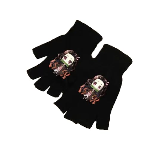 Tokitou Muichirou Kanroji Mitsuri Anime Halbfingerhandschuhe für Männer Frauen Plüschhandschuhe Winter gestrickte warme Handschuhe für Outdoor Anime 1 Paar fingerlose Handschuhe Geschenk, Nezuko, One von Anjinguang