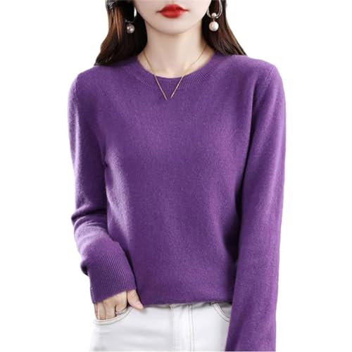 Anjoize Kaschmirpullover für Damen, 100% Kaschmirpullover, Rundhalspullover, Langarmpullover, Freizeitpullover, Strickpullover (Dark Purple, XL) von Anjoize