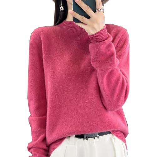 Anjoize Kaschmirpullover für Damen, 100% Kaschmirpullover, Rundhalspullover, Langarmpullover, Freizeitpullover, Strickpullover (Red, S) von Anjoize