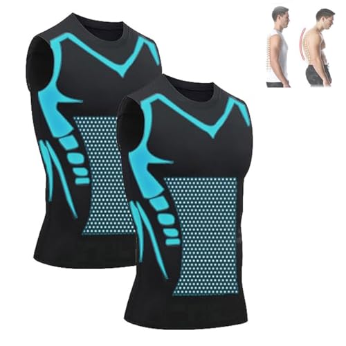 Anjoize Zemanva Weste, Zemanva Korrekturweste, Menionic Tourmaline Haltungskorrekturweste, Herren-Shapewear-Weste (Black +Black, Large) von Anjoize