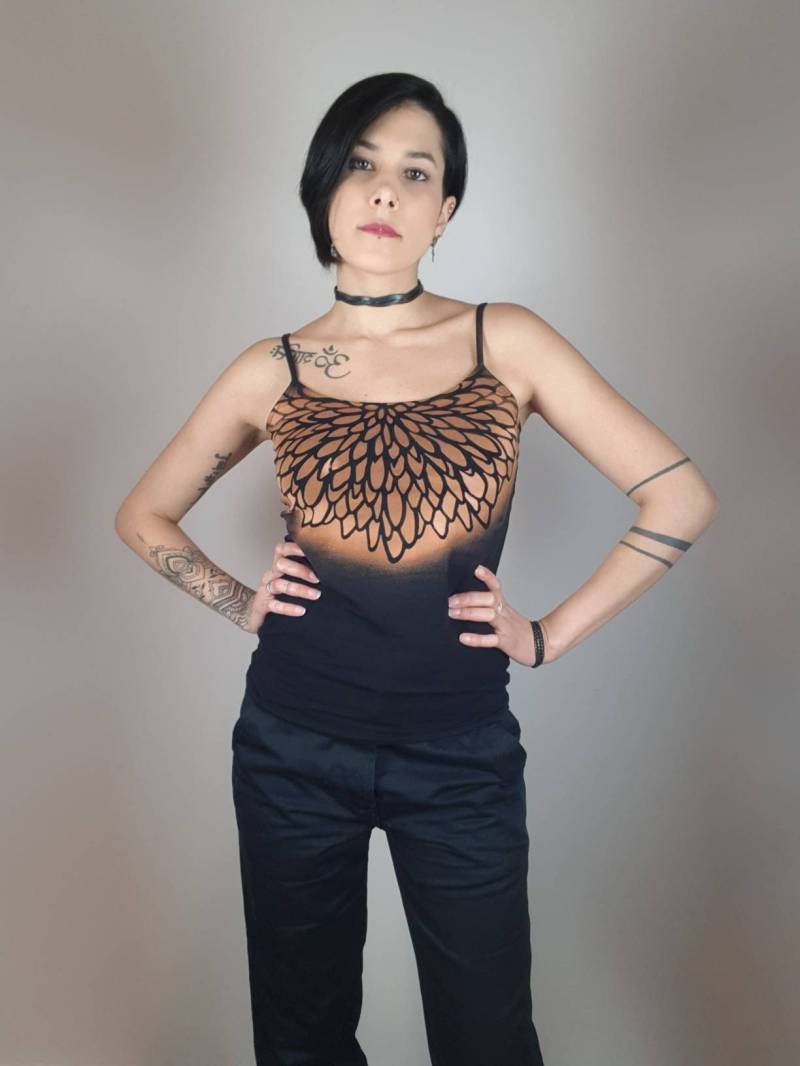 Gebleichtes Top Mit Blumenmuster, Vintagedesign Cut Out Spitze, Gothic Schwarz Aus Baumwolle, Xs-Xl von AnjuRi