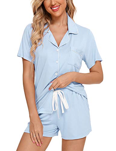 Anjue Brautparty-Schlafanzug, Nachtwäsche, Damen-Pyjama, leicht, zweiteilig, Schlaf-Set, Braut-Pyjama, A-hellblau (mit kurzen Taschen), Größe XXL von Anjue