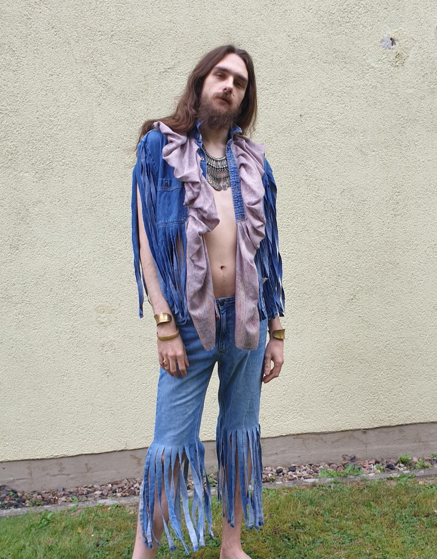 Festival Unisex Upcycled Fransen Jeansjacke von AnkaMuni