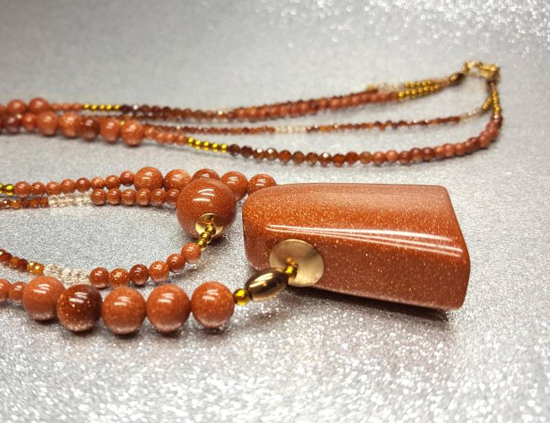 Halskette Aus Goldenem Sandstein Mit Zwei Strängen | 80-, 70-cm+ 6cm Verlängerung Anhänger in Der Farbe Kastanienbraun von AnkaaKreationen