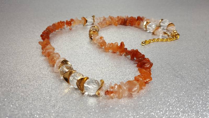 Halskette | Länge 52 cm + 5 cm Aus Nuggetförmigen Bergkristallsteinen | Von Mm Bis 9 Mm in Verschiedenen Karamellrottönen von AnkaaKreationen