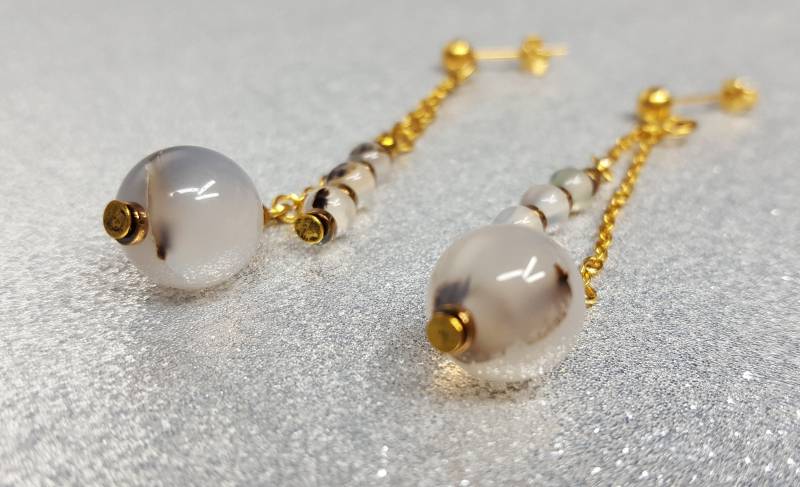 Zweiteilige Ohrringe Mit Einer Gesamtlänge Von 5, 8 cm | 4-, 5-cm Tropfenlänge 4-, 10-mm Großen Achatsteinen in Form Kugeln von AnkaaKreationen