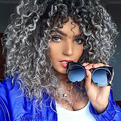 Ankamal Elec Grau Afro Verworrene Lockige Perücke Synthetische Perücke Lockiges Haar Cosplay Perücken Menschenhaarperücken für Schwarze Frauen 12 Zoll von Ankamal Elec