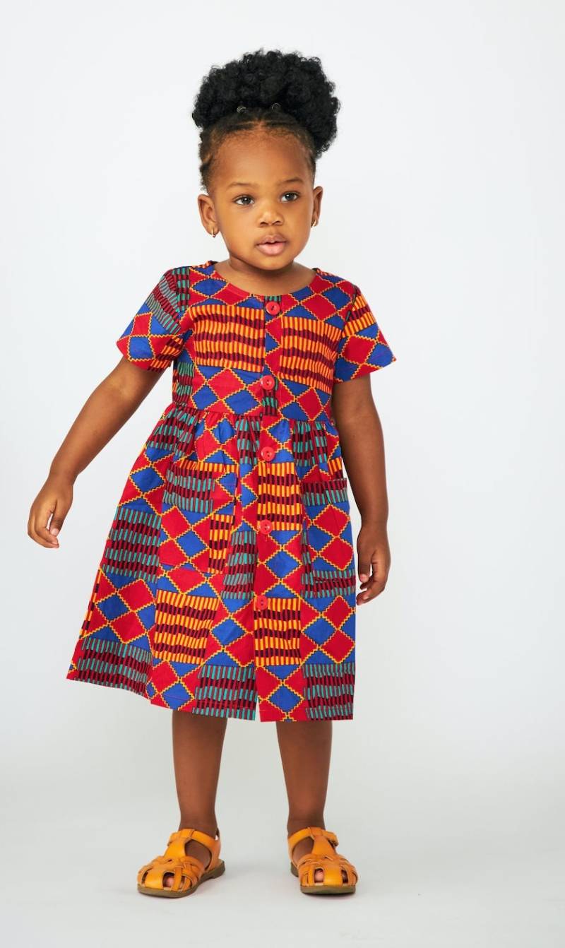 Kleinkind Mädchen Kente Print Front Knopf Kleid von AnkaraBabies