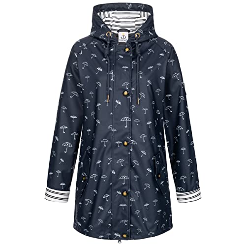 Ankerglut Damen Friesennerz Regenmantel Kapuze Gefüttert Wasserdicht Wetterfest Übergangsjacke #Ankerglutbucht Regenjacke, Navy, 50 von Ankerglut