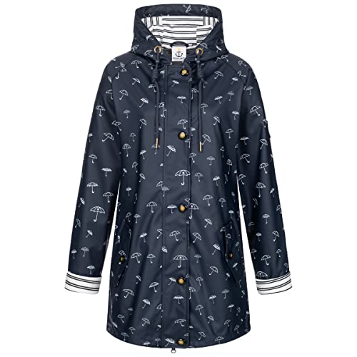 Ankerglut Damen Women's Friesennerz Raincoat Rain Jacket With Hood Lined Waterproof Weatherproof Transition Jacket # Regenjacke, Navy, 36 EU von Ankerglut