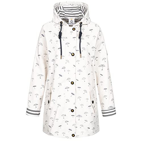 Ankerglut Damen Friesennerz Regenmantel Kapuze Gefüttert Wasserdicht Wetterfest Übergangsjacke #ankerglutbucht Regenjacke, White, 34 von Ankerglut