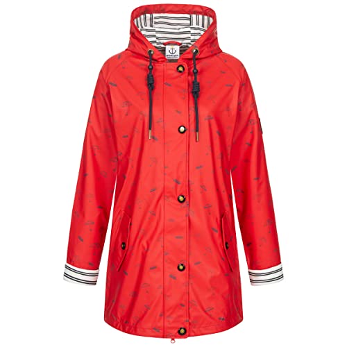 Ankerglut Damen Friesennerz Regenmantel Kapuze Gefüttert Wasserdicht Wetterfest Übergangsjacke #ankerglutbucht Regenjacke, red, 36 von Ankerglut