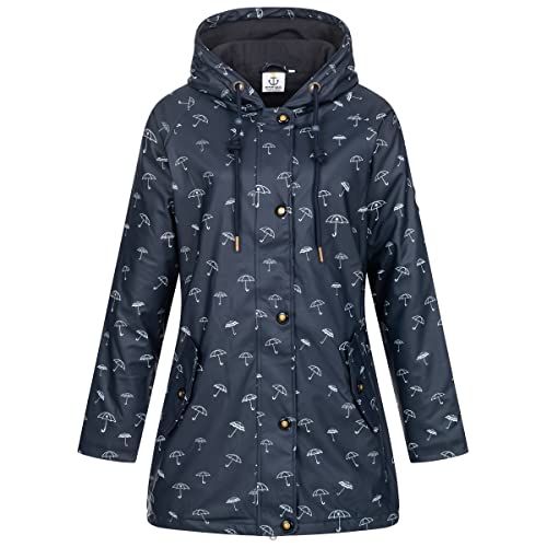 Ankerglut Damen Friesennerz Regenmantel Kapuze Gefüttert Wasserdicht Wetterfest Übergangsjacke #ankerglutmeer Regenjacke, Navy, 34 von Ankerglut