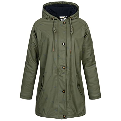 Ankerglut Damen Friesennerz Regenmantel Kapuze Gefüttert Wasserdicht Wetterfest Übergangsjacke #ankerglutmeer Regenjacke, Olive, 36 von Ankerglut